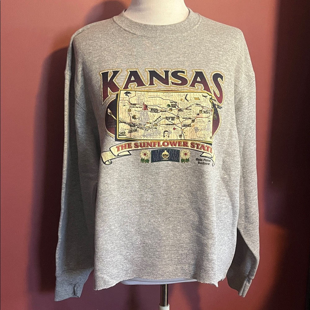 Fruit of the Loom Gray Kansas 'The Sunflower State' Crewneck Sweatshirt Women Lg